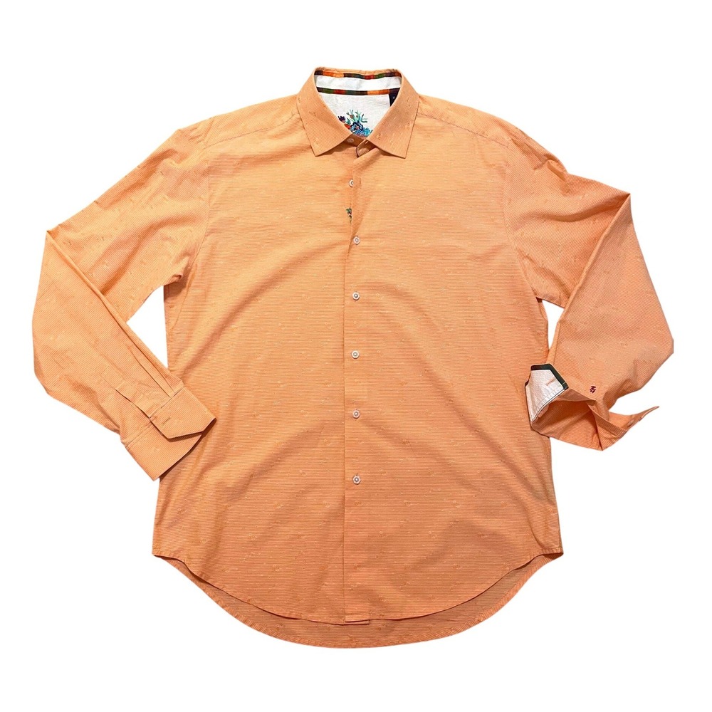Robert Graham‎ Button Down Shirt XL Orange Striped Floral Jacquard Long Sleeve